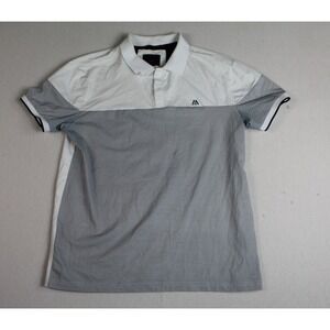 Marc Asher Men Gray White Polo Shirt Golf Collared Short Sleeve Size Large